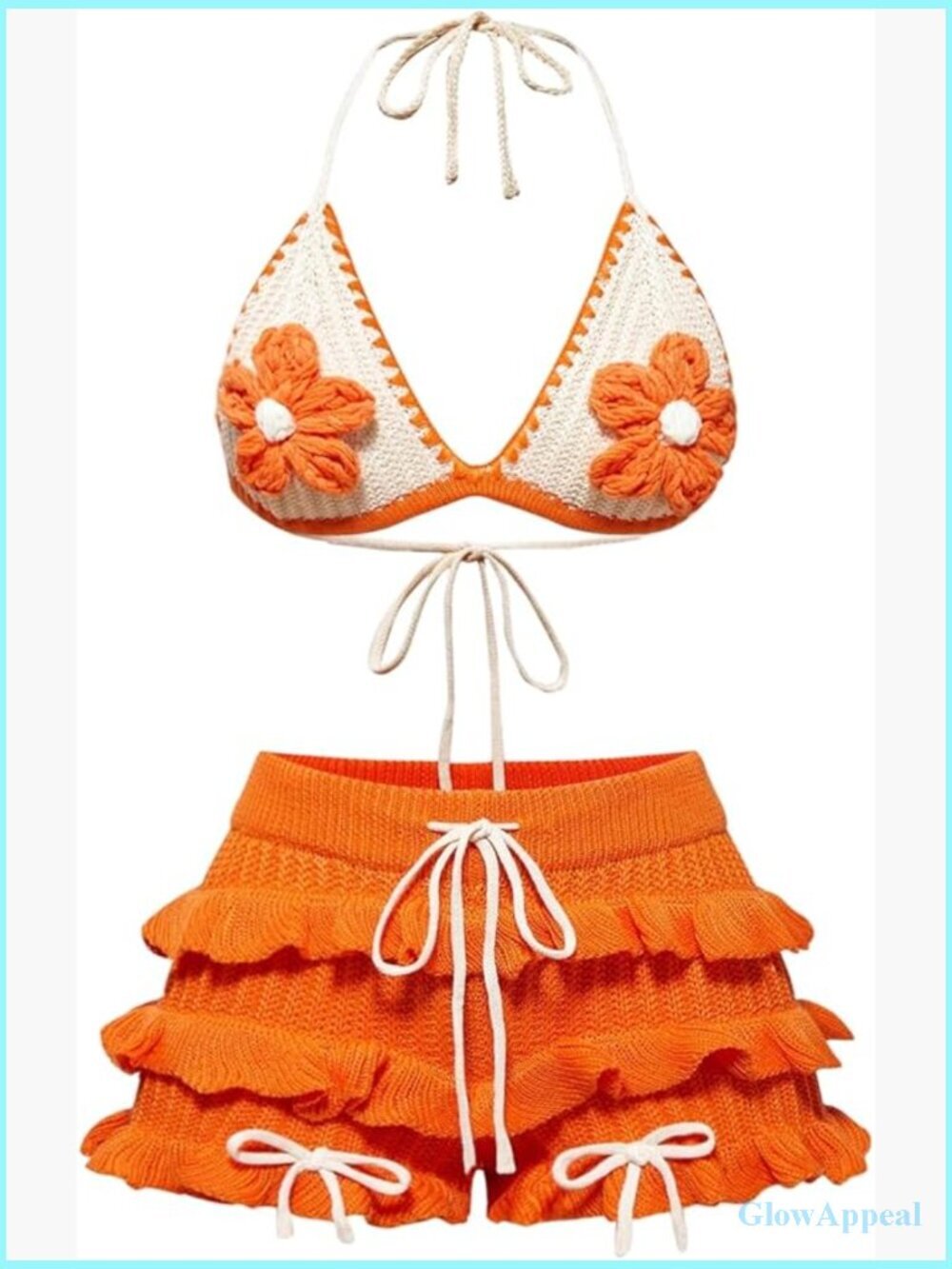3D Floral Halter Top & Wide Leg Shorts Set Sleeveless Pull On
